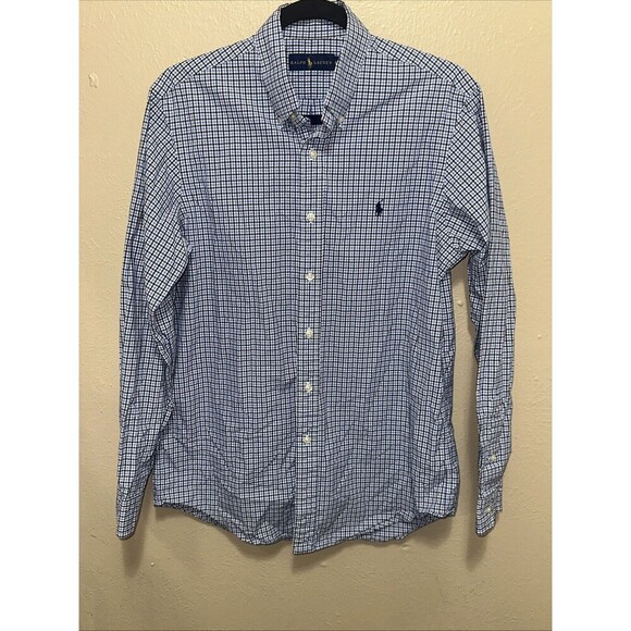 Polo Ralph Lauren Men Custom Fit Shirt Checked Heritage College WhiteBlue Size M - Picture 1 of 8